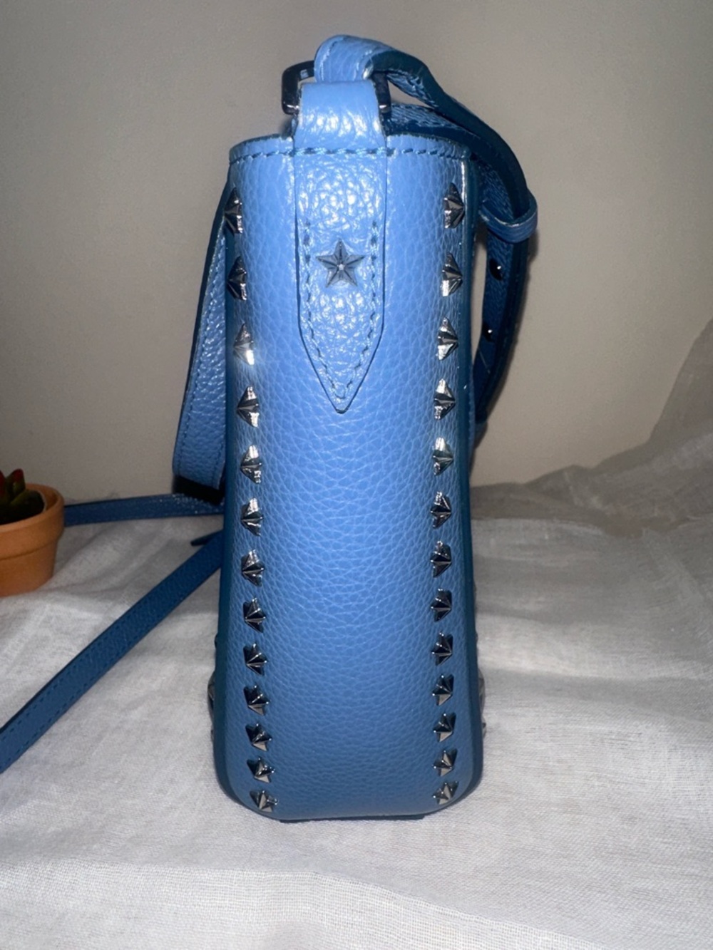 Authentic Jimmy Choo Mini Pagasi Blue Star-Embellished Leather 2-Way Crossbody - Picture 6 of 16